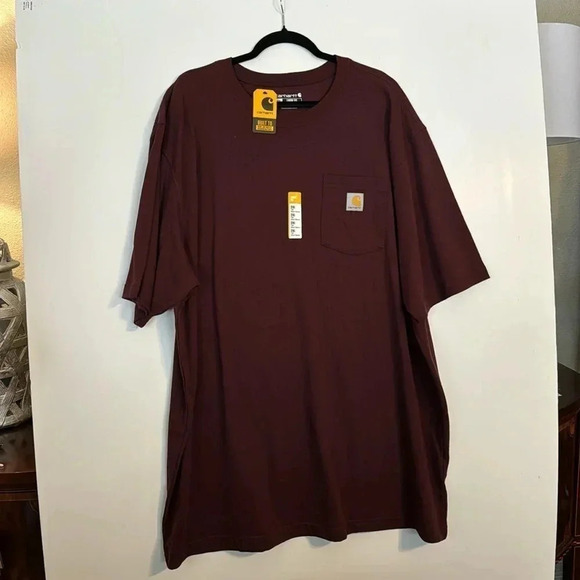 CARHARTT SZ 2XL TALL SHORT SLEEVES NWT WINE COLOR LOOSE FIT WITH POCKET TEE - Picture 1 of 2